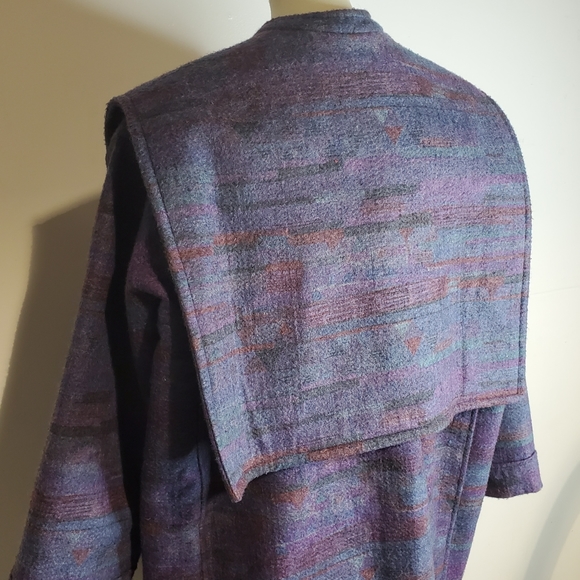 Vintage 80s Southwest Long Wool Coat Purple Blanke - Picture 4 of 9